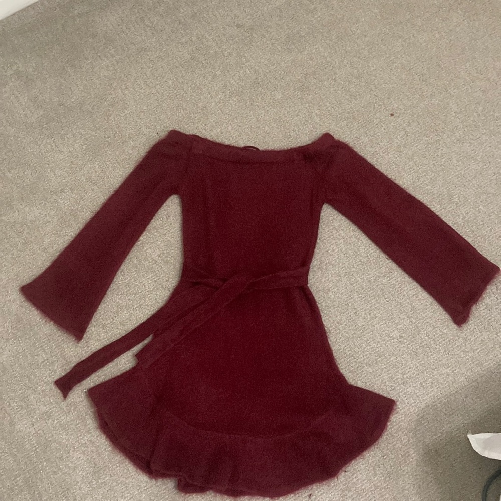 Vici Wine-Colored Dress with Tie-belt